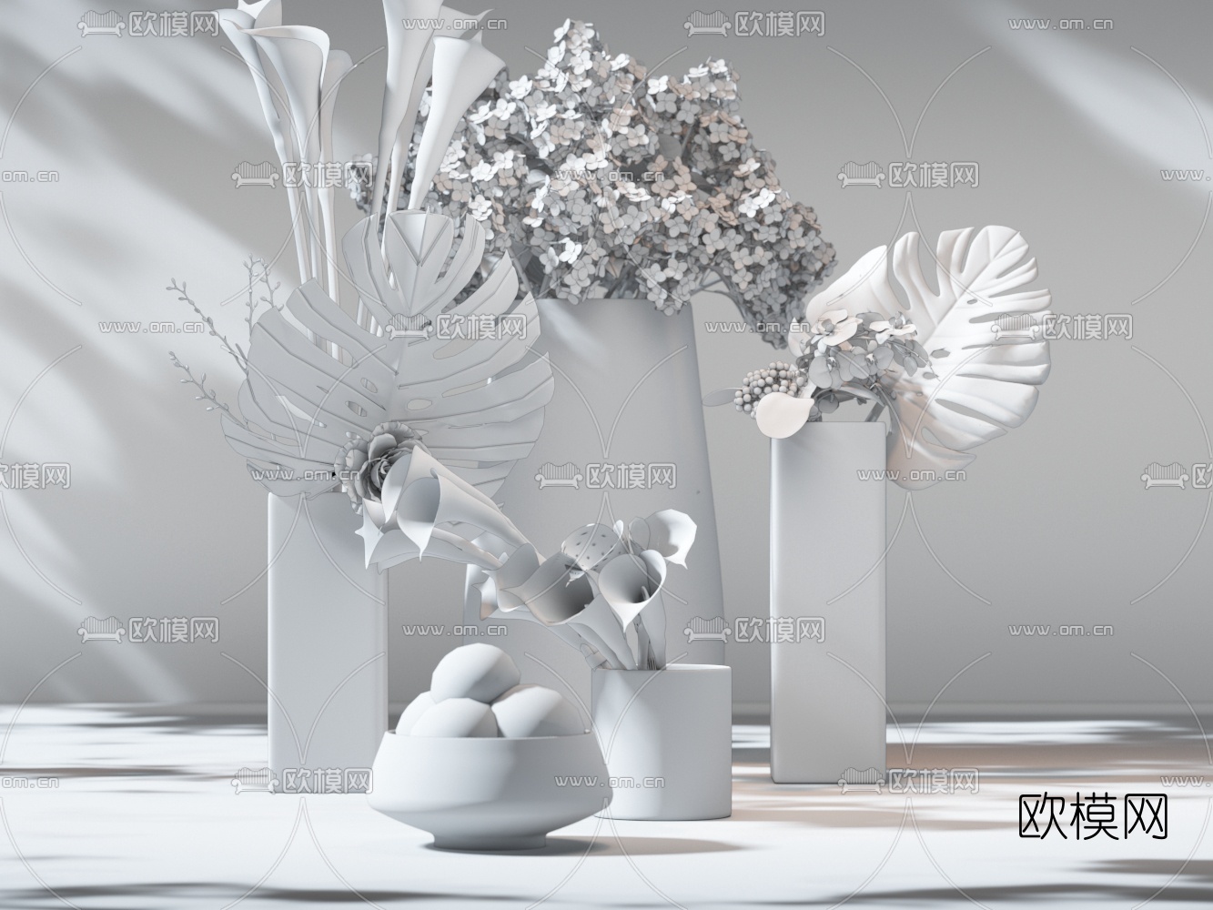 现代盆栽花瓶花卉3d模型