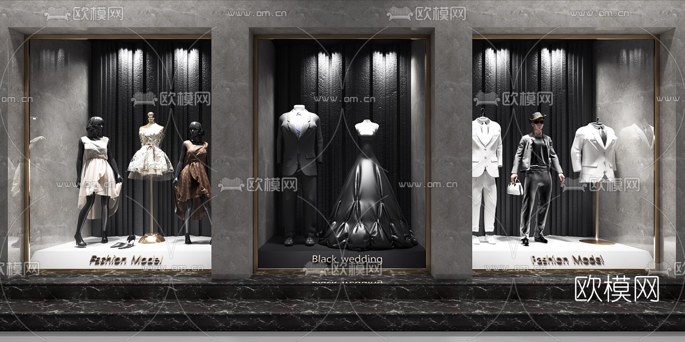 现代服装店橱窗模特组合3D模型