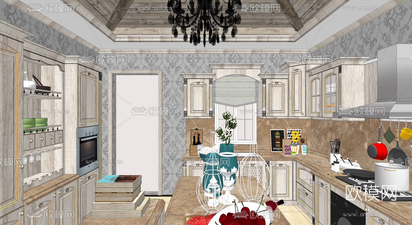 欧式厨房su模型下载（渲染图1）