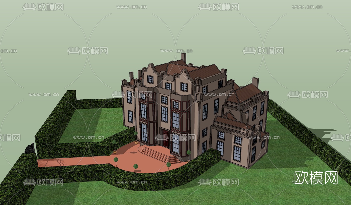 欧式别墅su模型下载（渲染图2）
