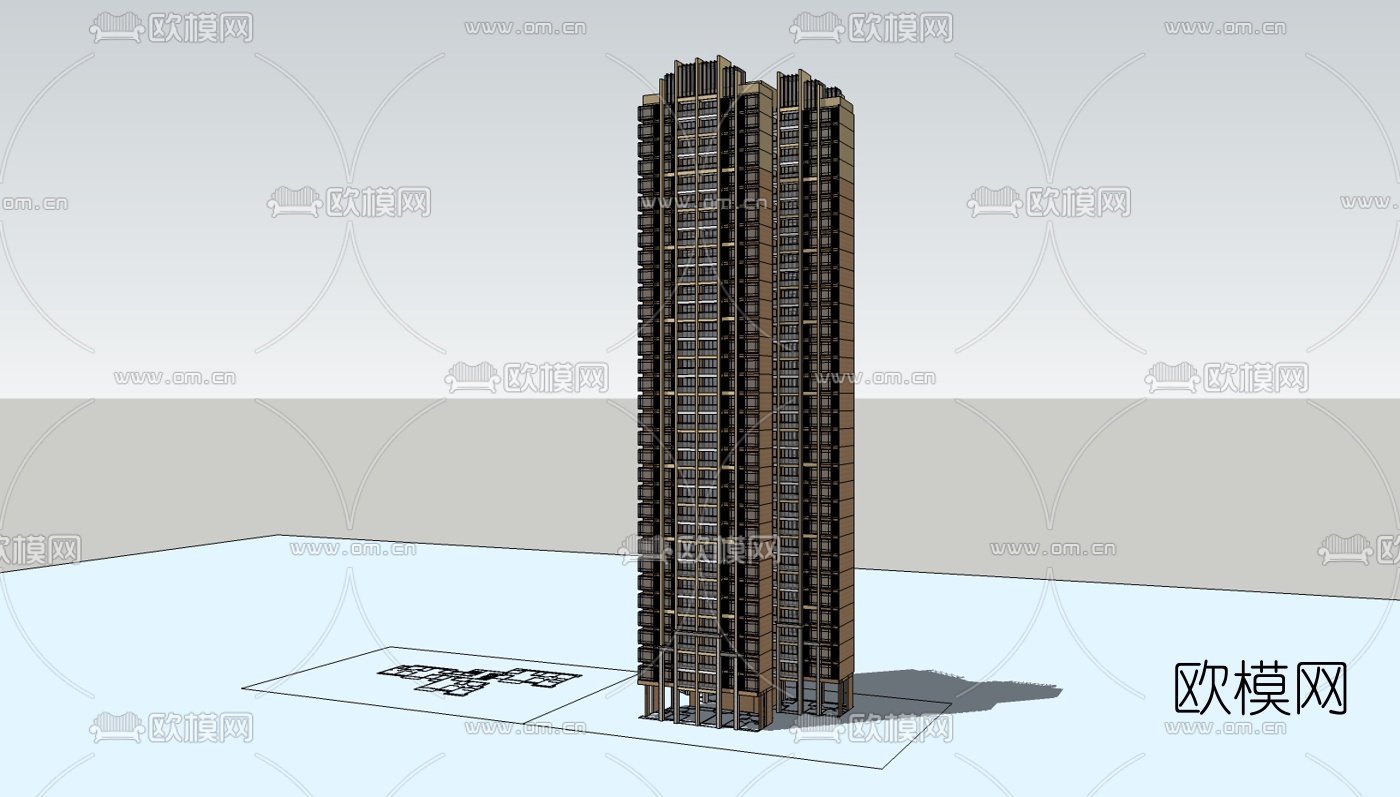 新古典高层公寓楼su模型下载（渲染图2）
