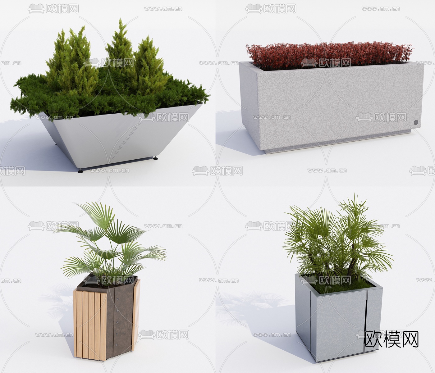 现代户外植物盆栽组合3d模型下载