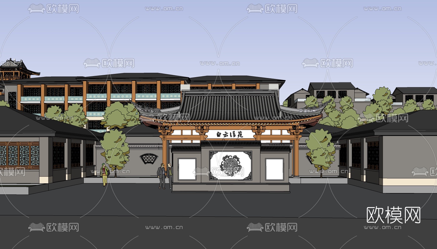 中式寺院规划免费su模型下载（渲染图4）