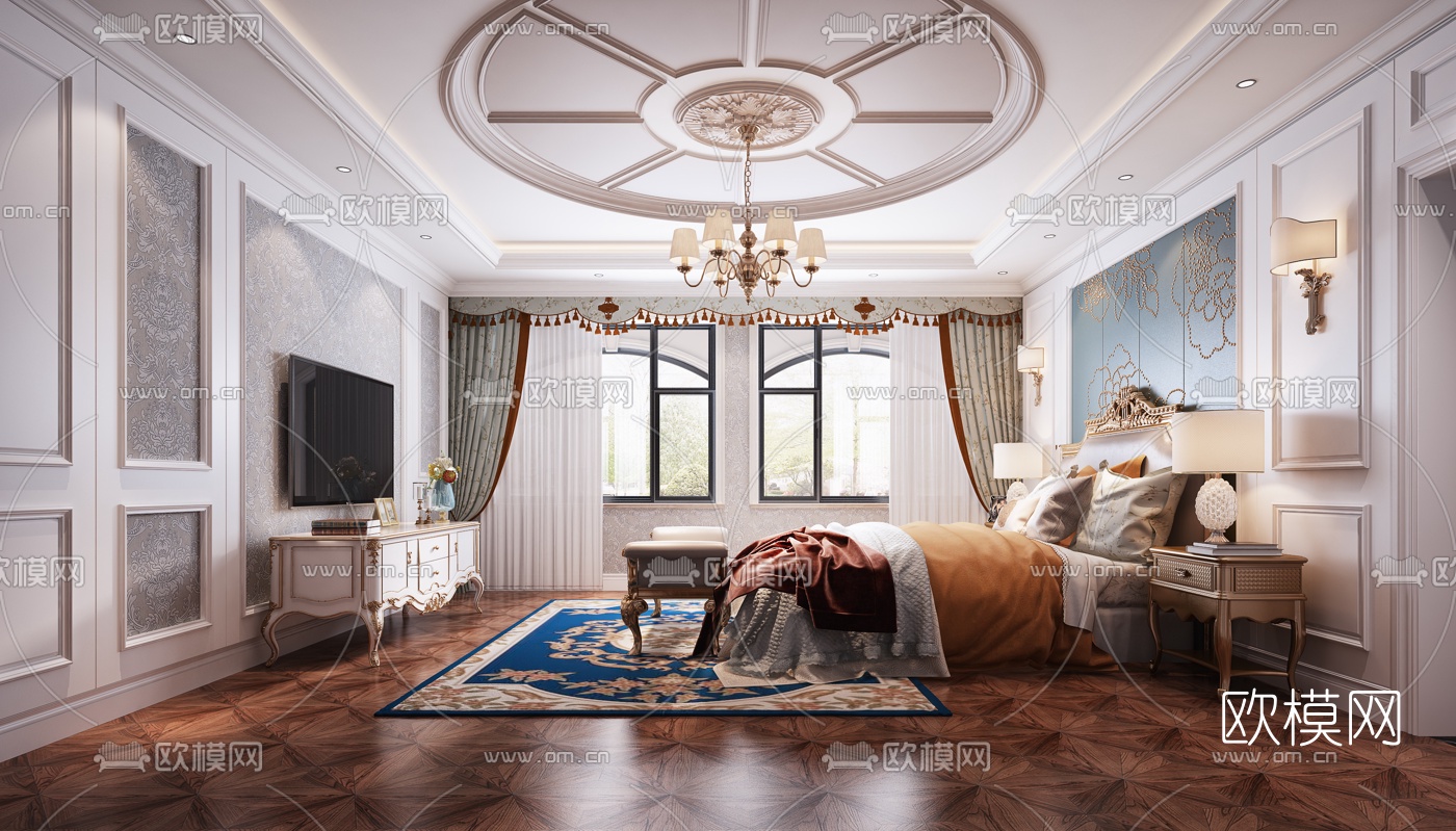 欧式卧室主人房3d模型下载
