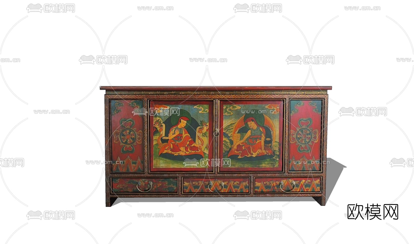 中式古典边柜免费su模型下载