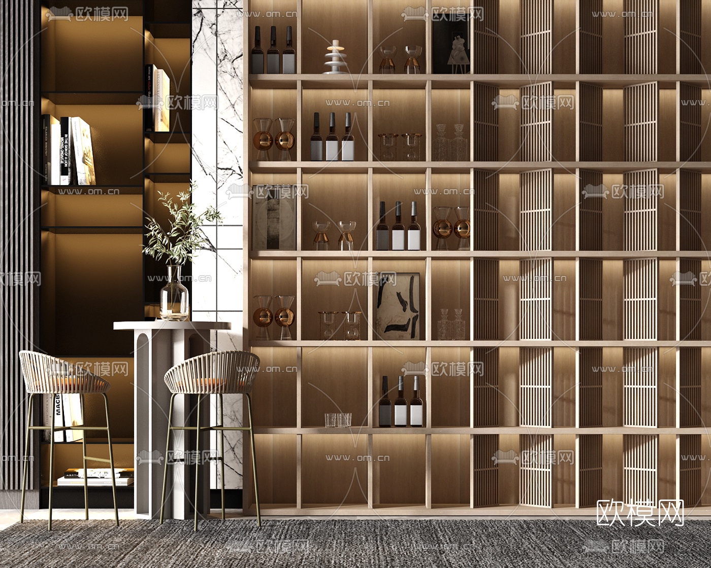 现代轻奢酒柜su模型下载（渲染图1）