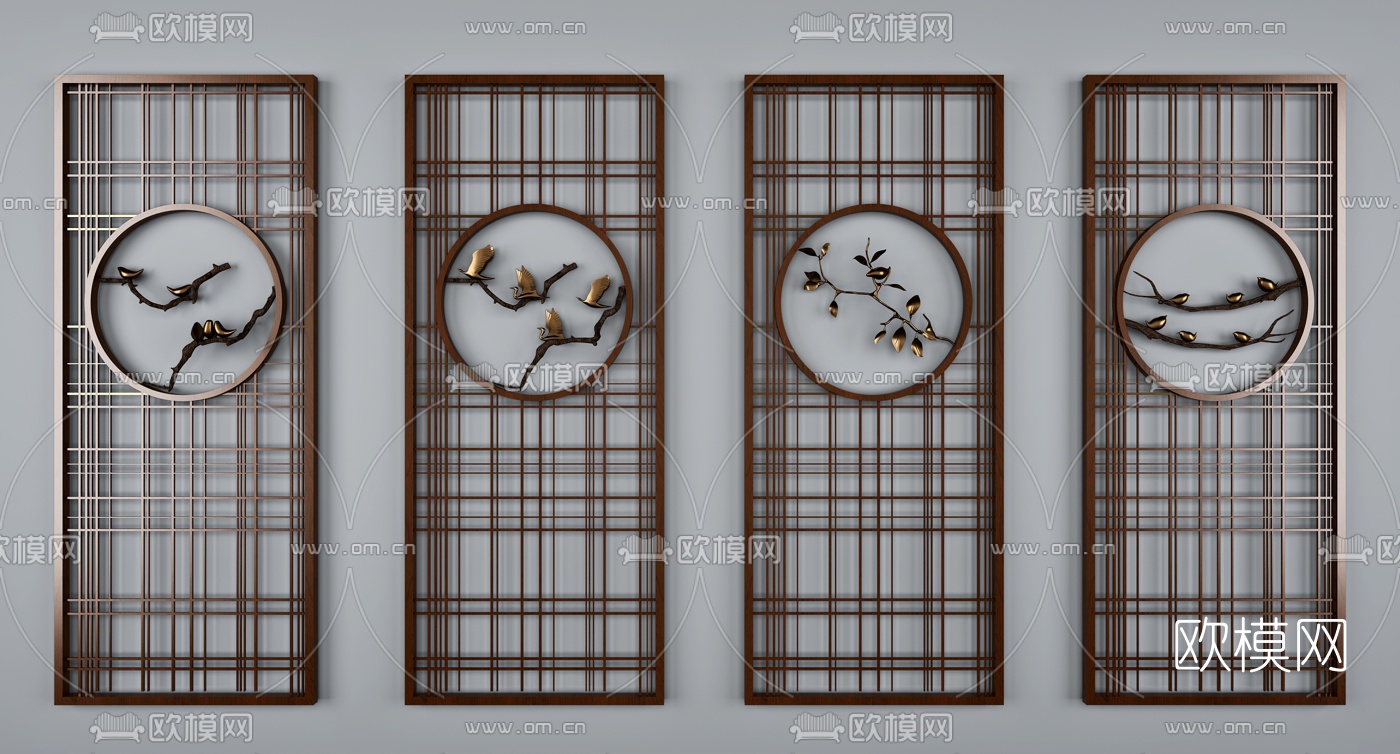 新中式屏风组合3d模型下载