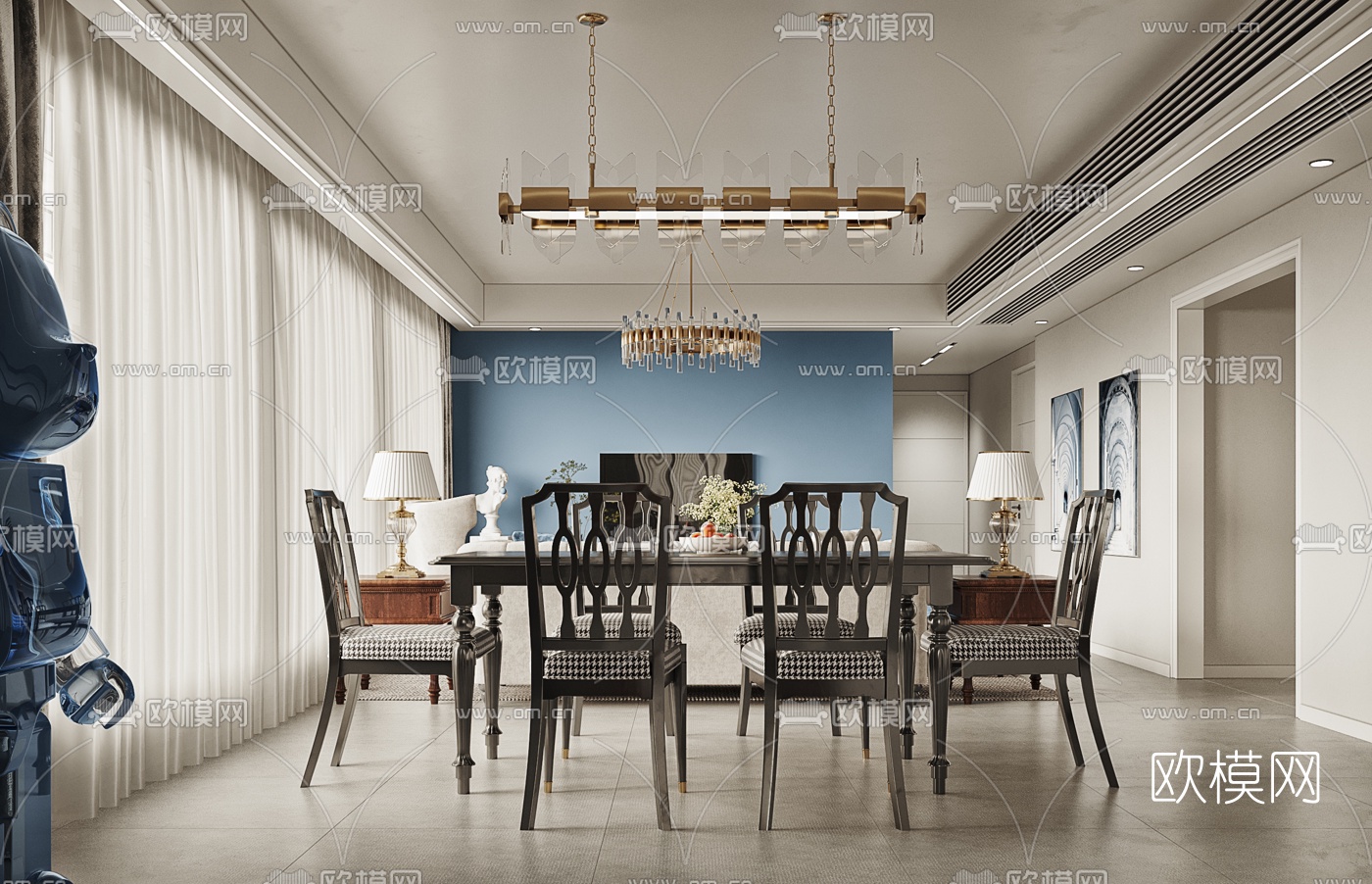 美式客厅餐厅3d模型