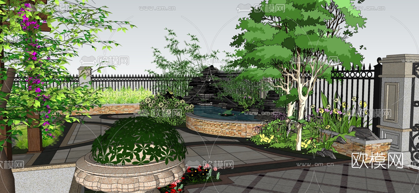 欧式别墅花园su模型下载（渲染图9）
