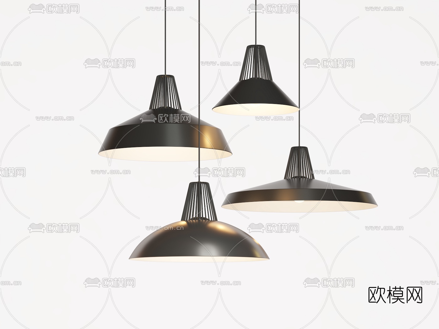 工业风铁艺吊灯组合3d模型下载（渲染图3）