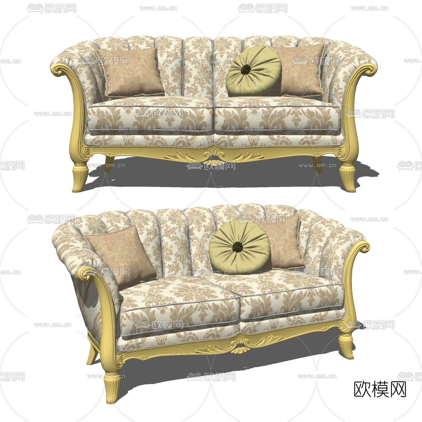 欧式金属布艺双人沙发免费su模型下载