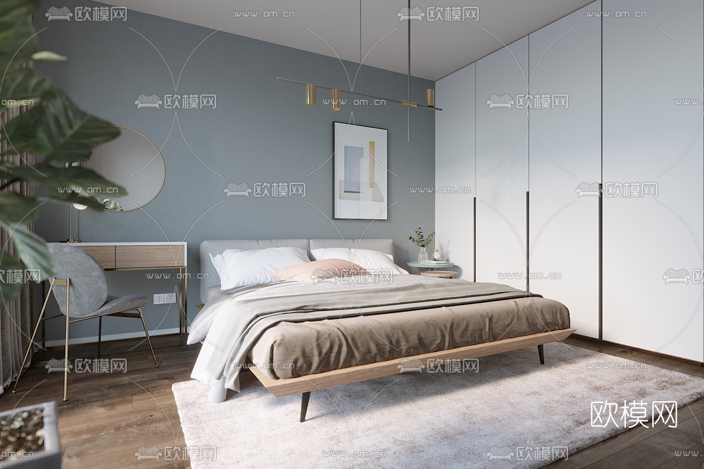 北欧轻奢卧室3d模型