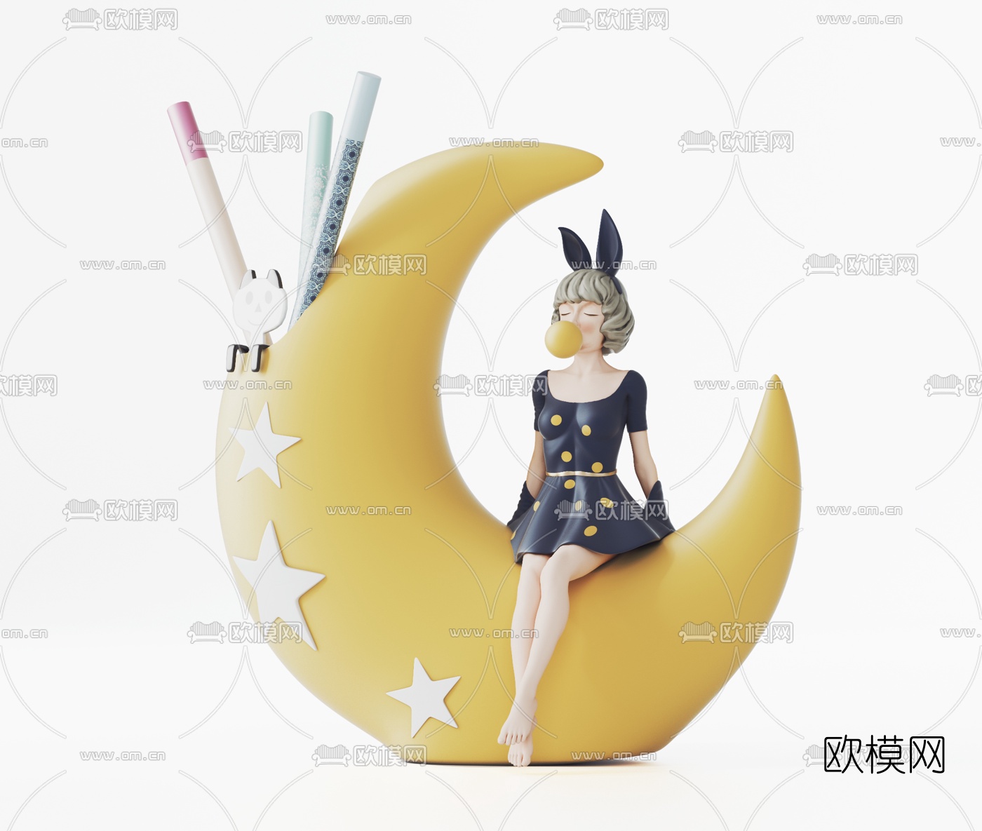 现代泡泡女孩笔筒3d模型下载