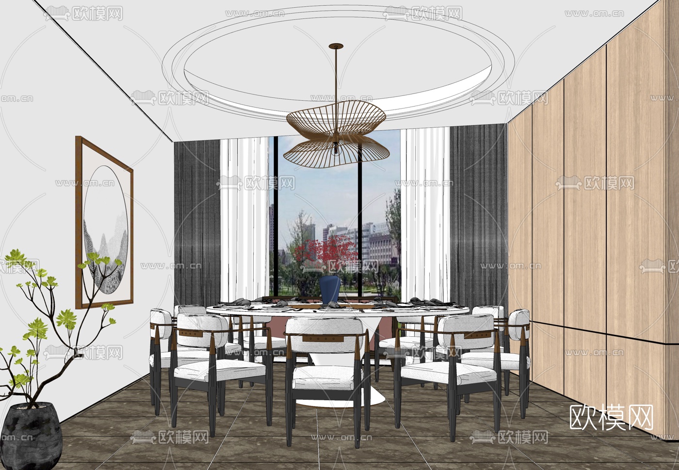 现代轻奢餐厅包厢su模型下载