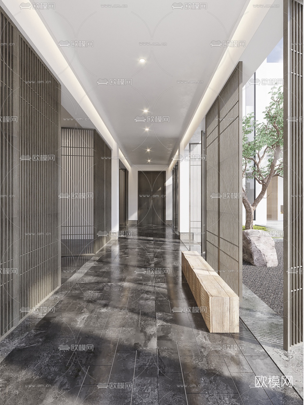 新中式酒店走廊过道3d模型