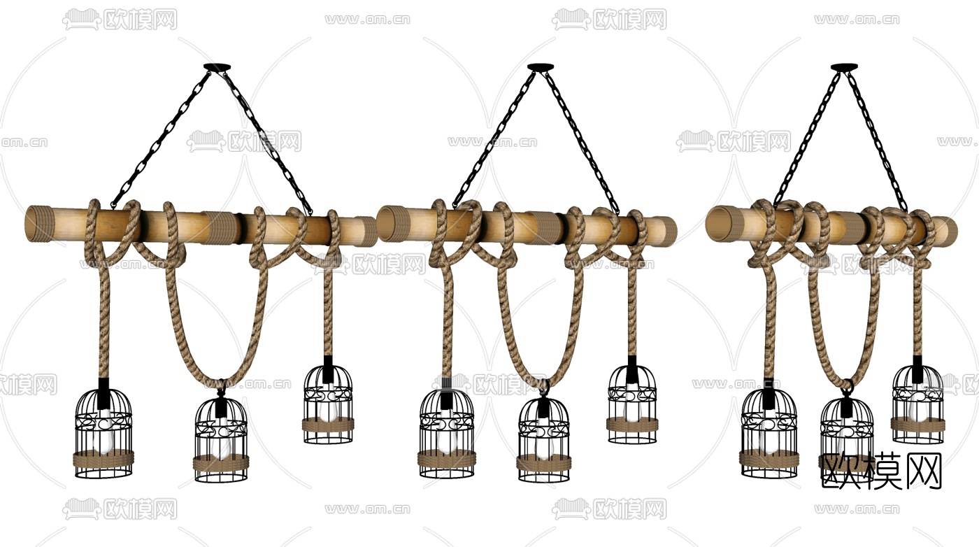 工业风麻绳吊灯3d模型下载
