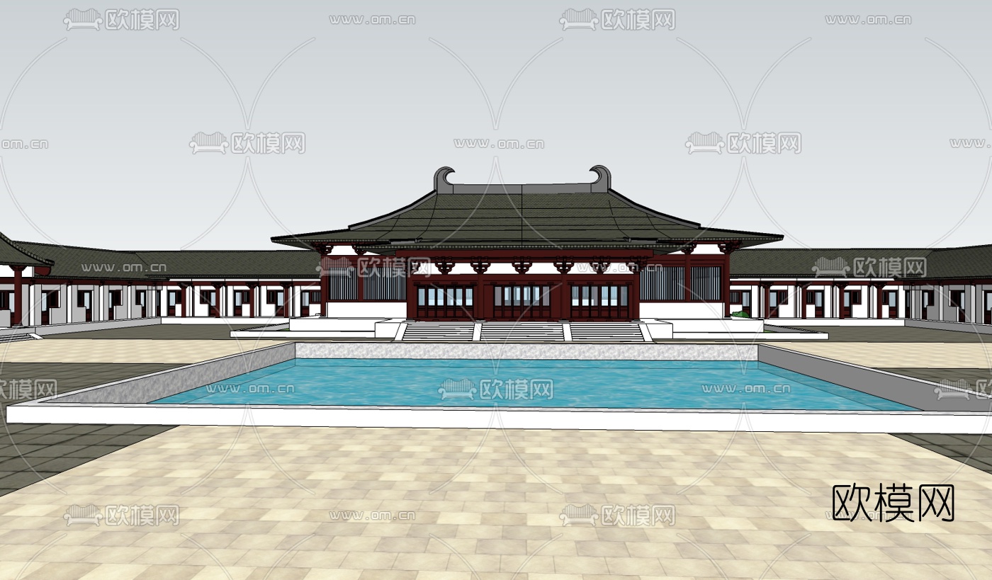 中式宫殿规划su模型下载（渲染图4）