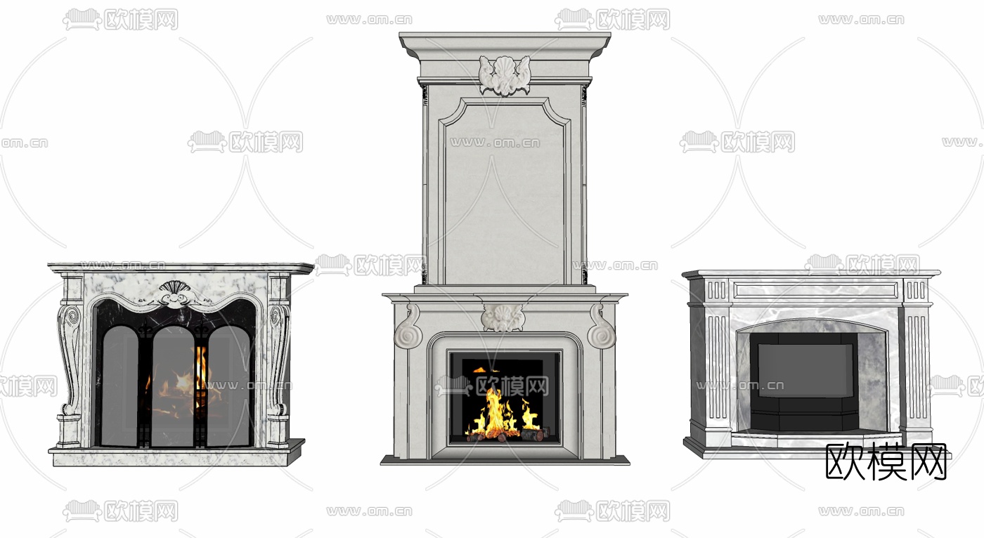 欧式壁炉组合su模型下载