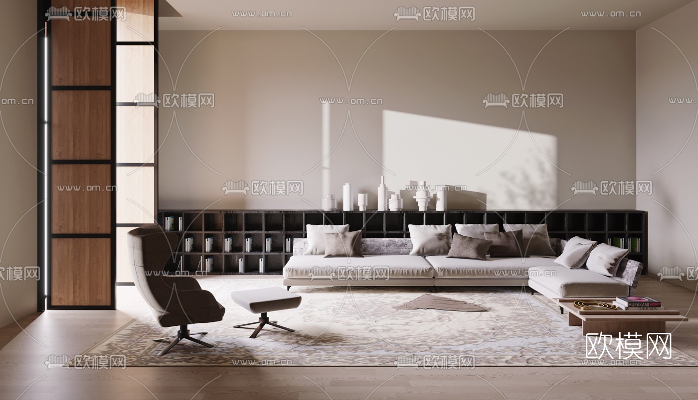 意大利Jesse品牌 现代布艺转角沙发组合书柜3D模型下载