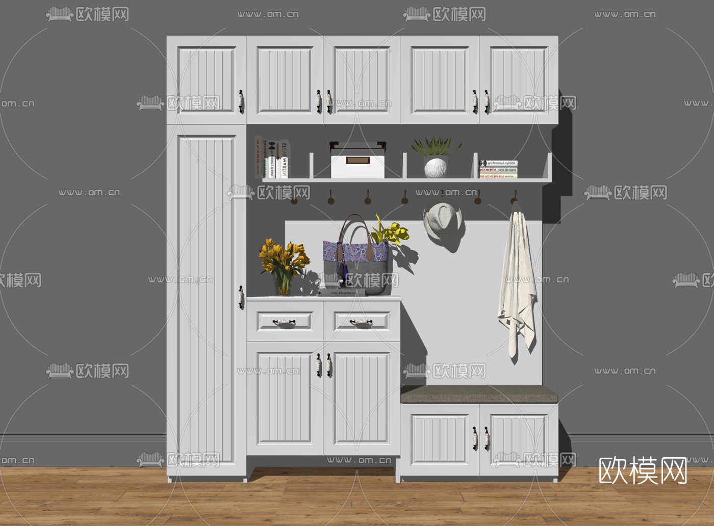 美式田园风鞋柜su模型下载
