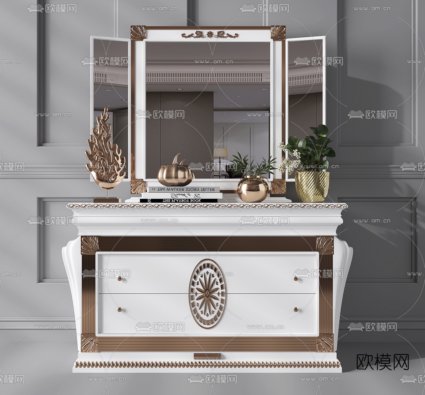 欧式边柜镜子摆件组合3D模型下载