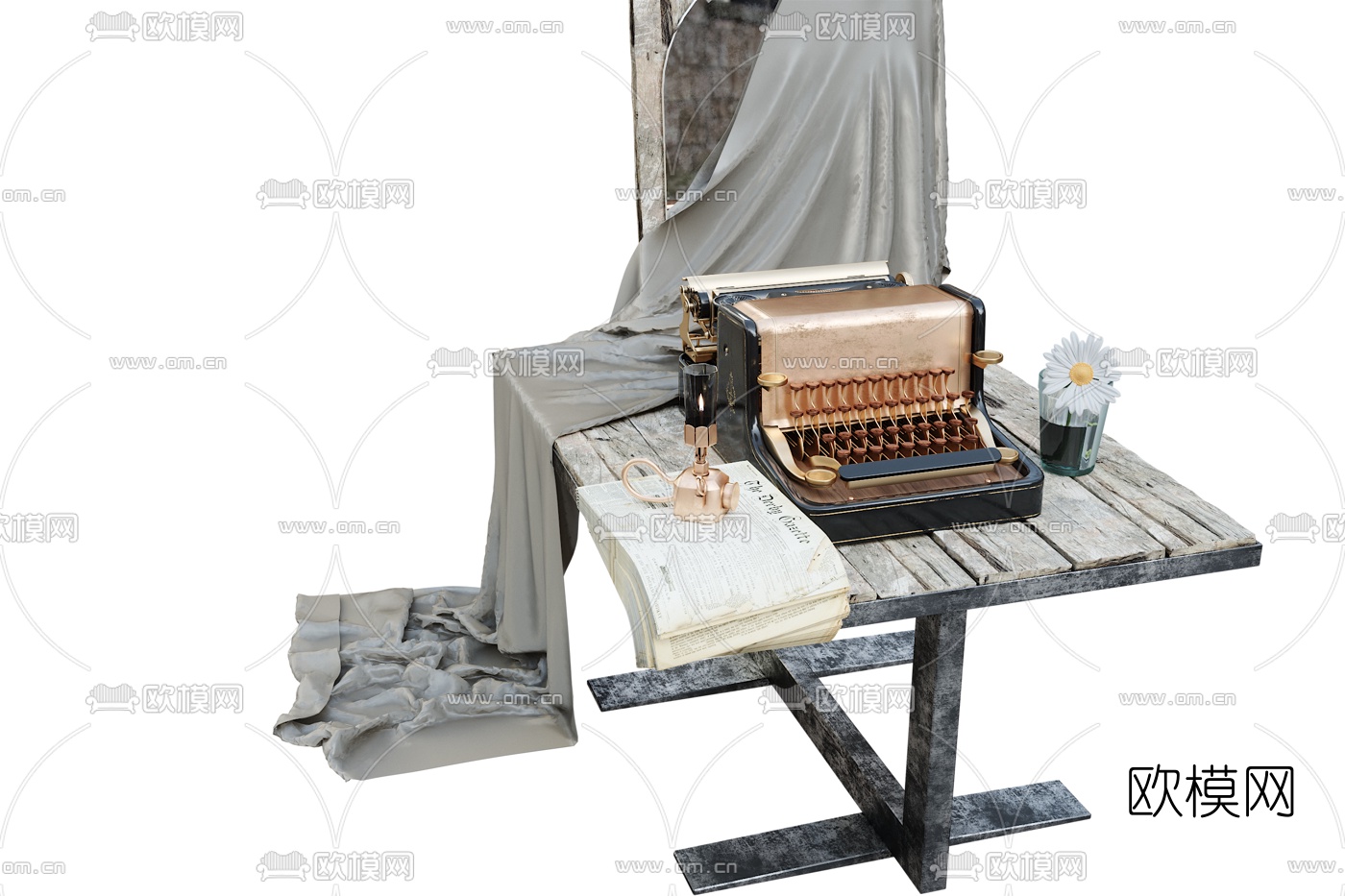 工业风复古书桌3d模型下载