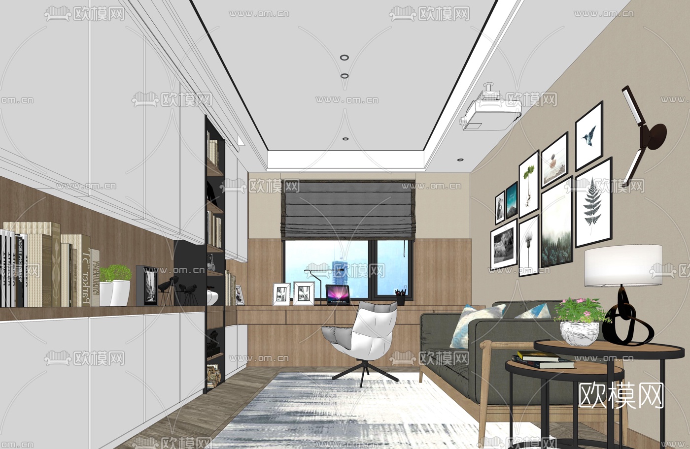 北欧书房su模型下载