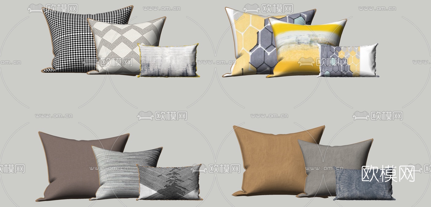 现代布艺抱枕靠枕su模型下载