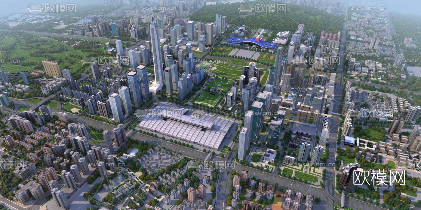 现代深圳建筑鸟瞰规划3d模型下载（渲染图2）