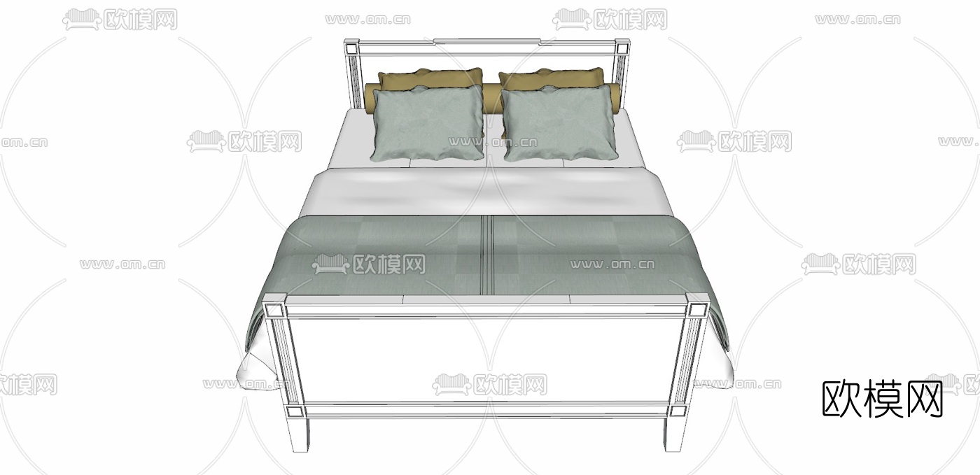 现代双人床免费su模型下载