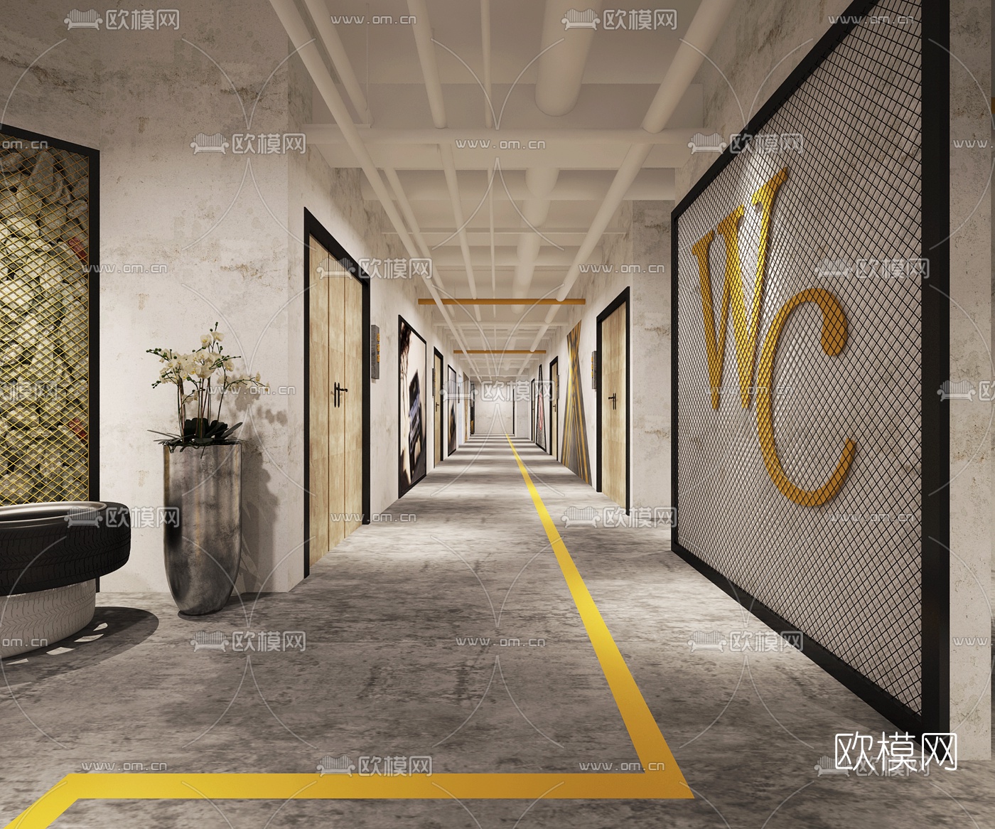 工业风走廊过道3D模型下载