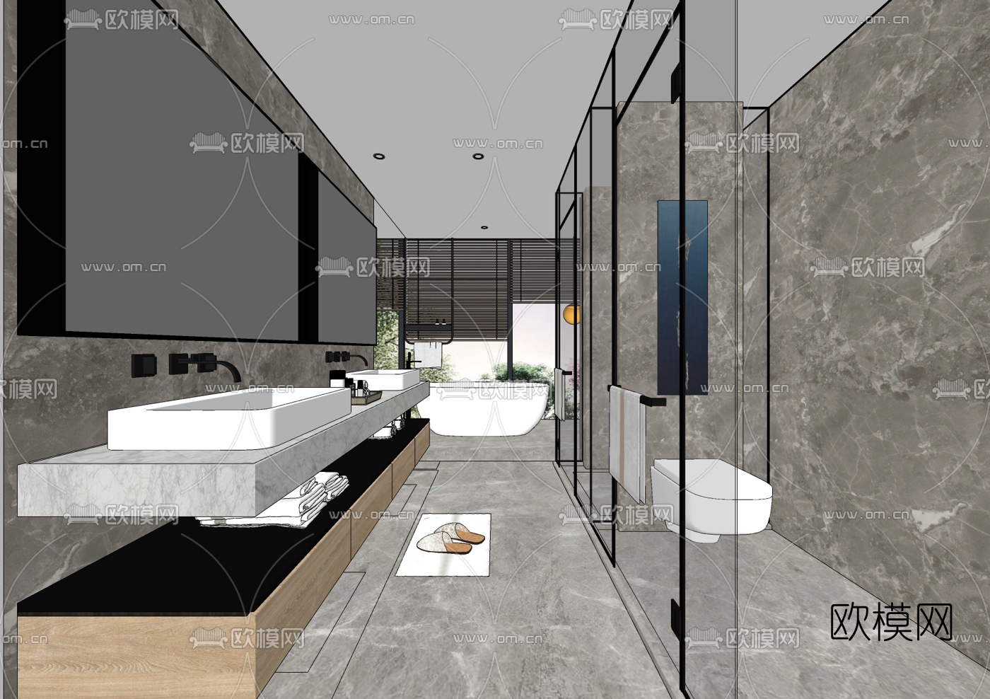 新中式卫生间浴室淋浴间su模型下载