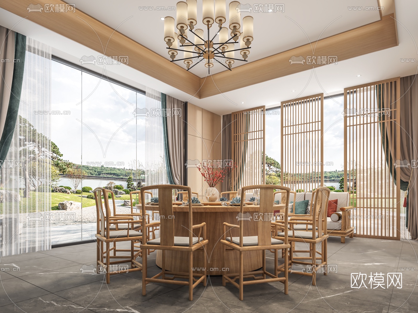 新中式酒店餐厅包间3d模型