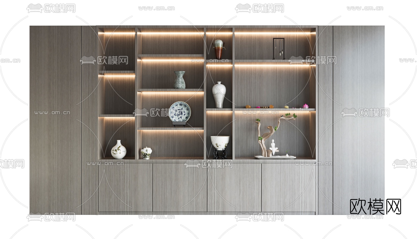 新中式实木装饰柜3d模型下载