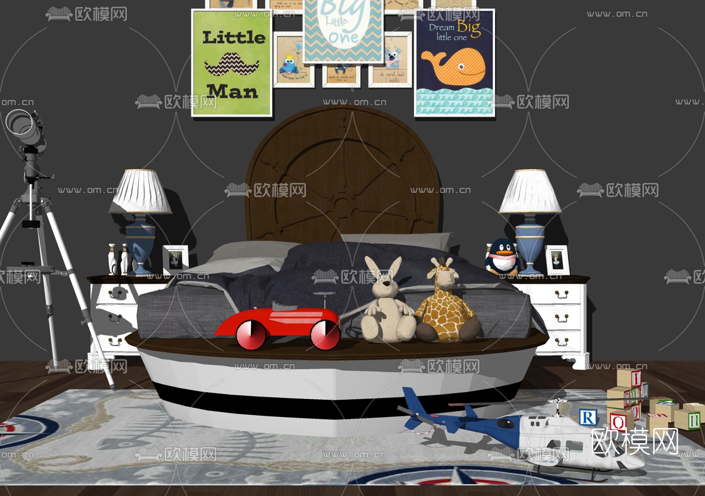 地中海儿童床su模型下载