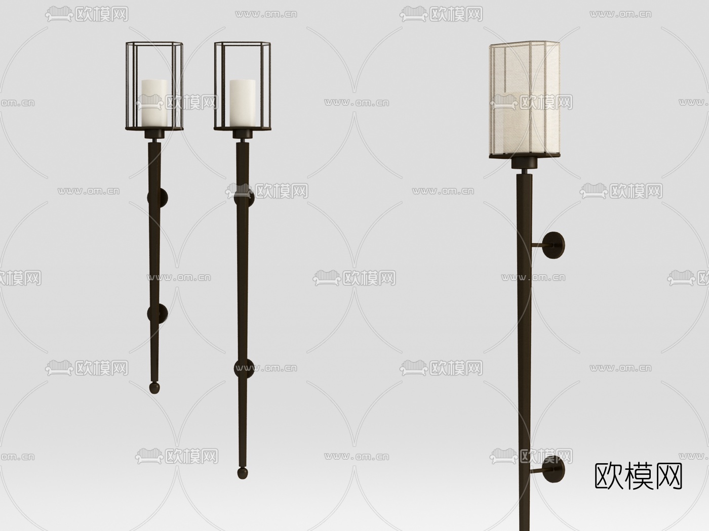 中式金属长条壁灯3d模型下载