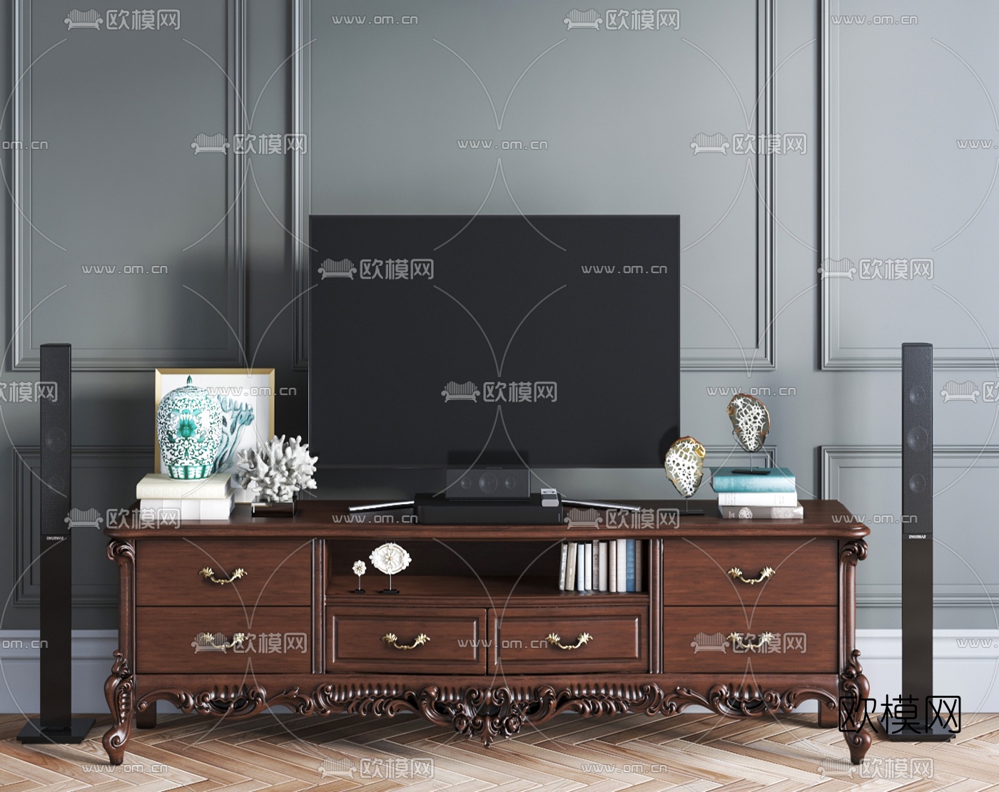 欧式实木电视柜3d模型下载
