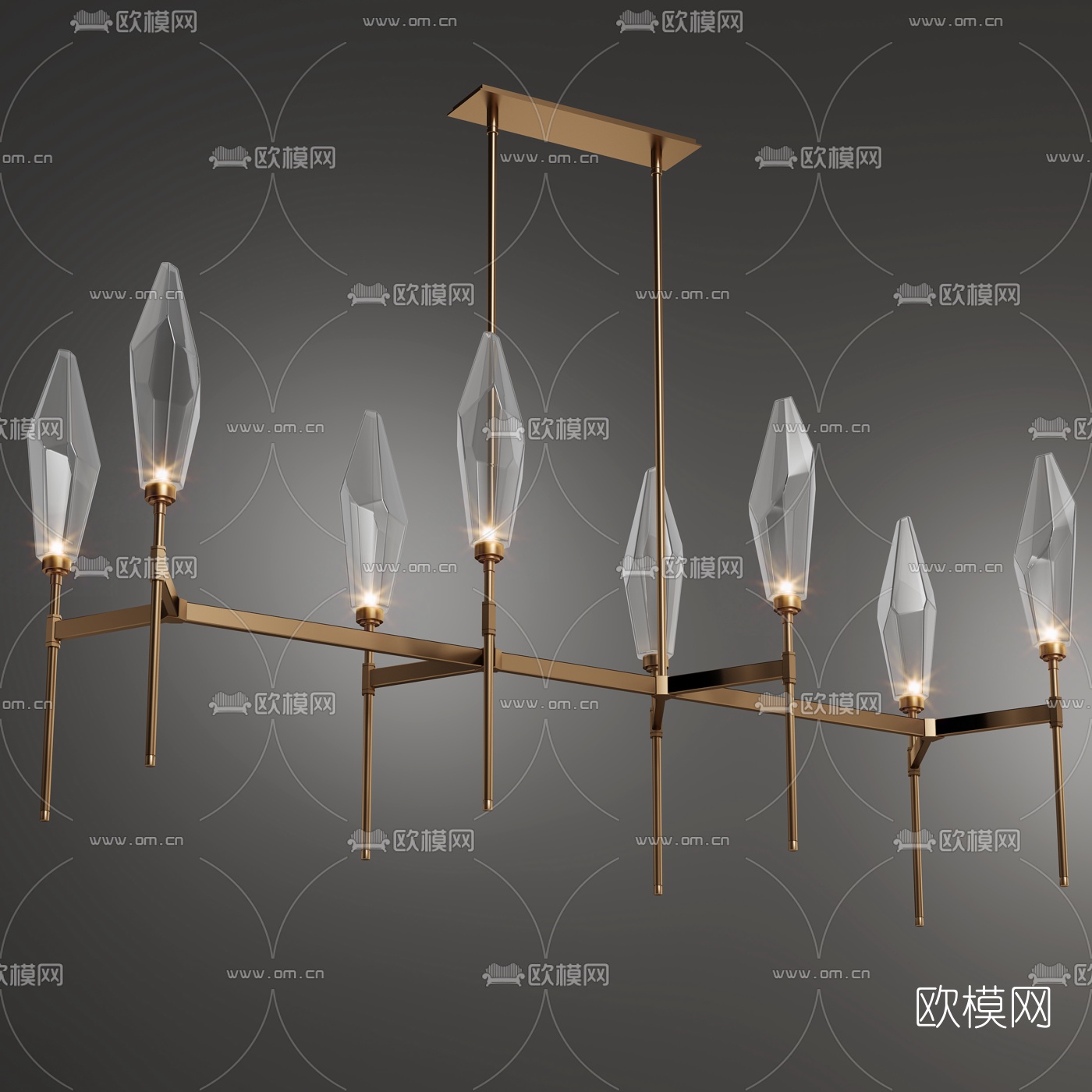 现代金属多头水晶吊灯组合3d模型下载（渲染图2）