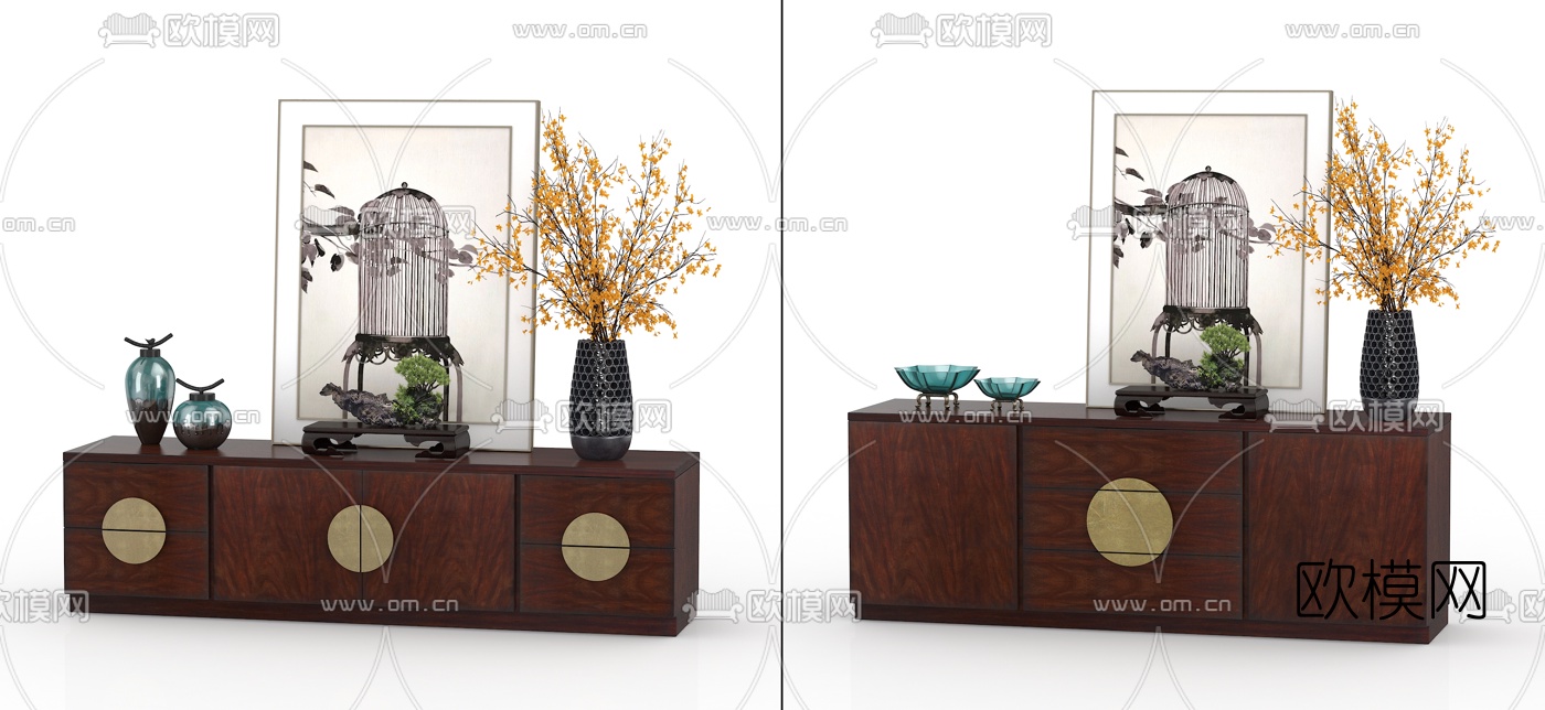 中式实木电视柜组合3d模型下载