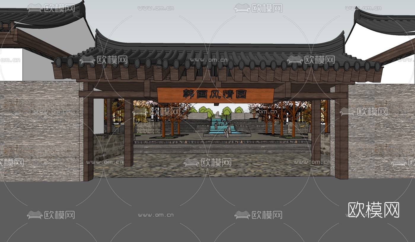 韩式民俗古建su模型下载（渲染图1）