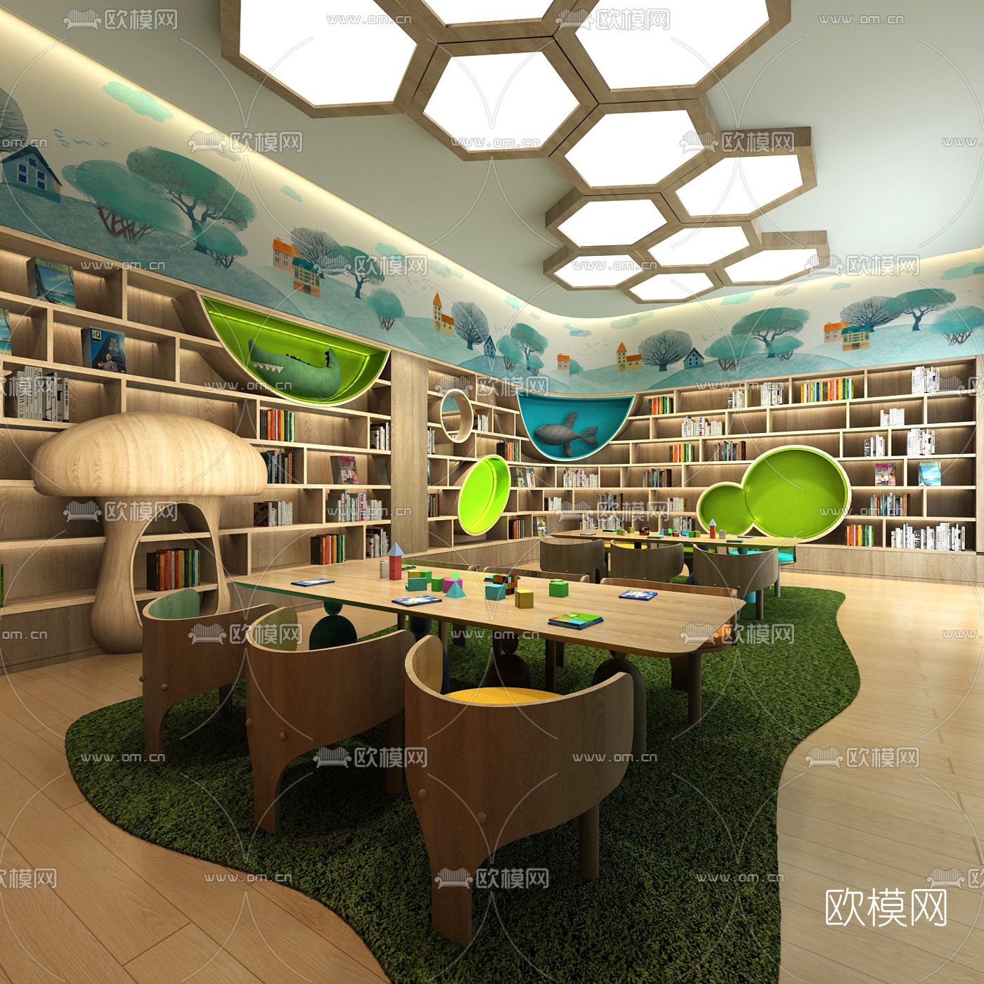 现代幼儿园阅览室3d模型