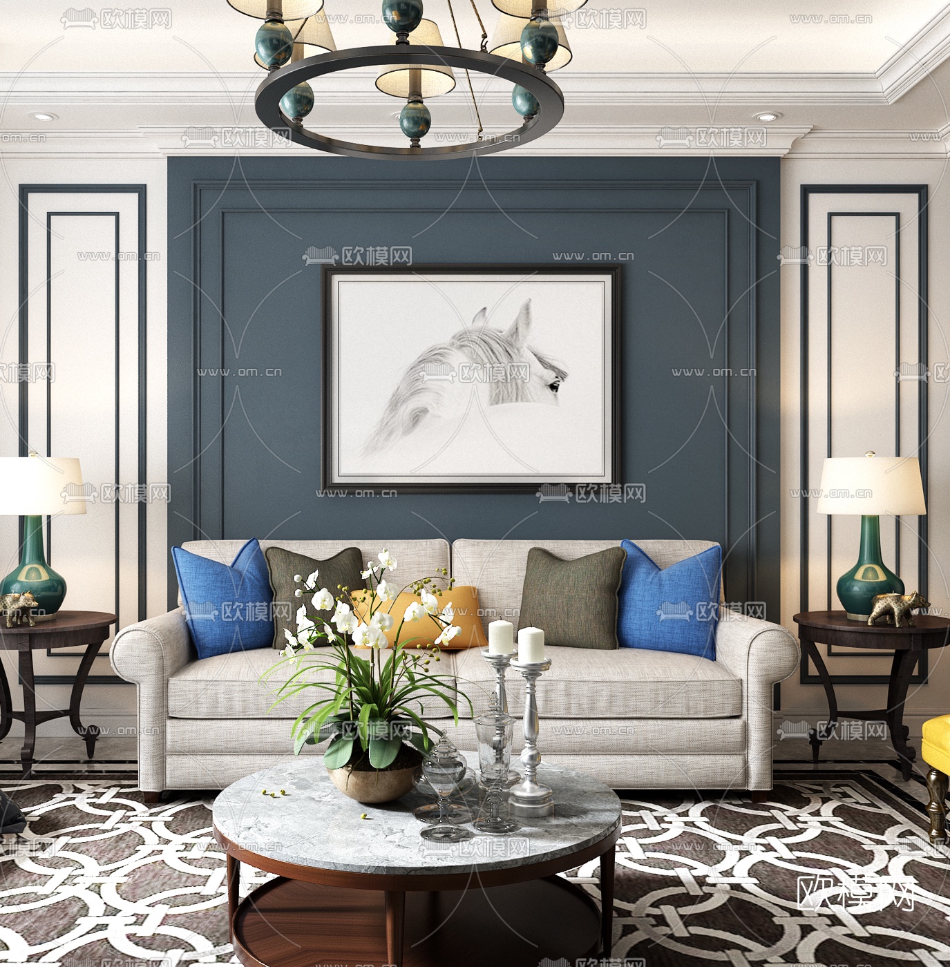 欧式客厅3D模型下载（渲染图3）