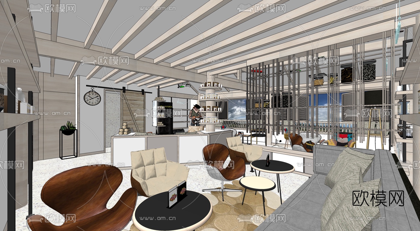 北欧咖啡奶茶店su模型下载（渲染图4）