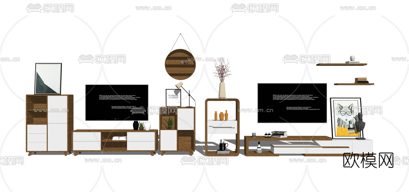 北欧实木电视柜组合su模型下载