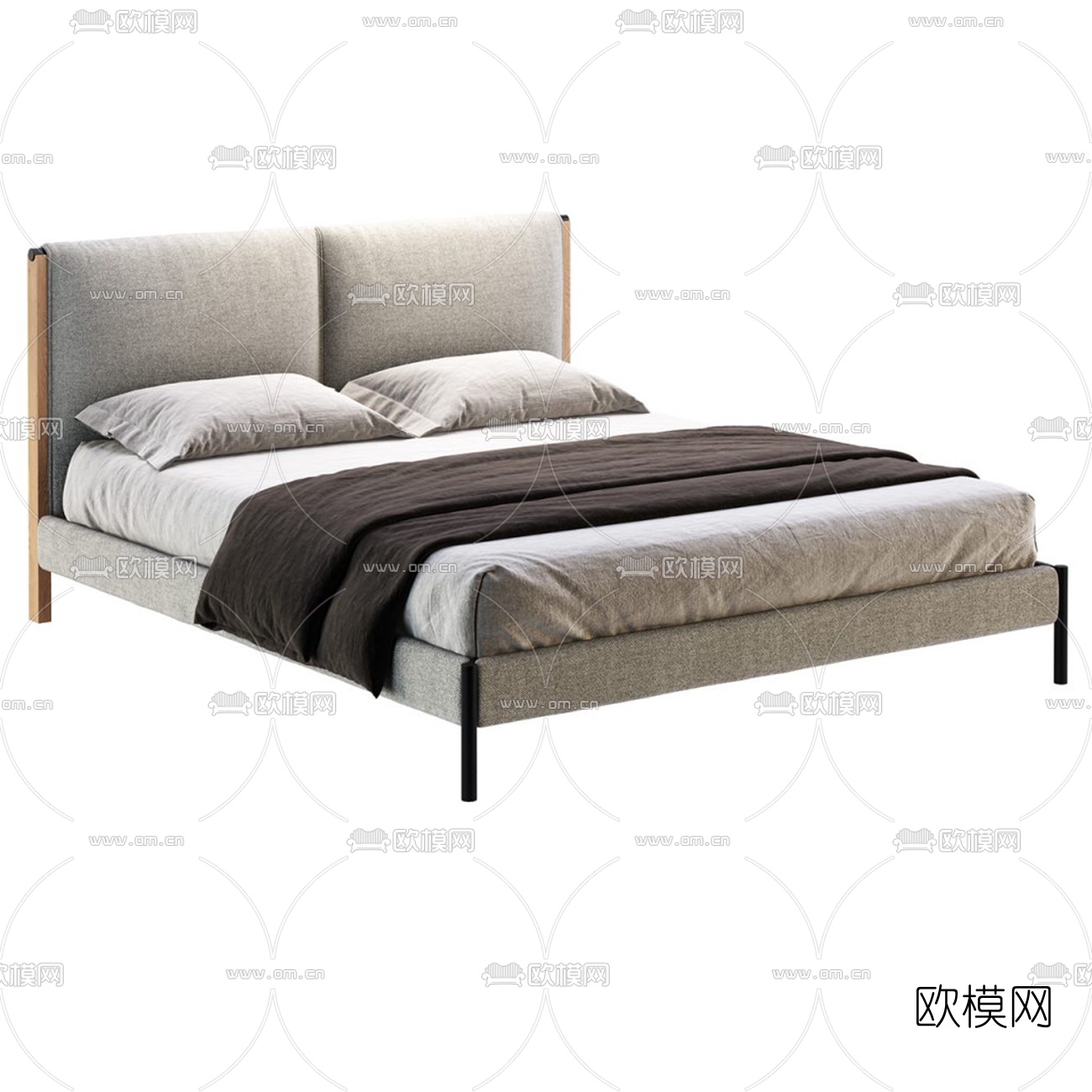 现代双人床su模型下载（渲染图1）