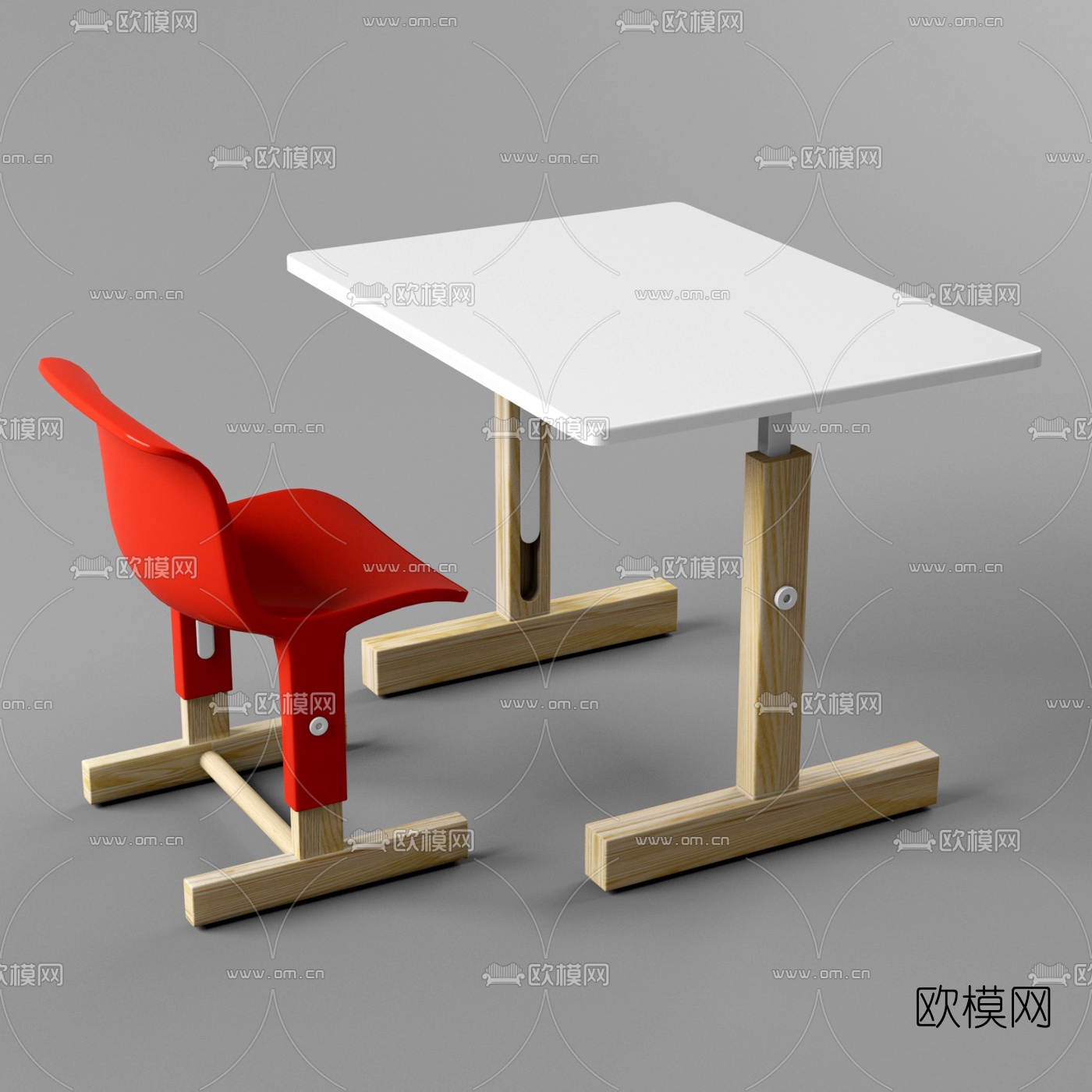 现代简易课桌书桌椅组合3d模型下载（渲染图2）