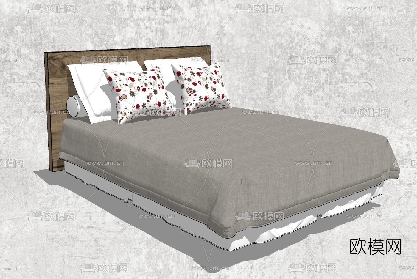 现代双人床组合su模型下载（渲染图4）