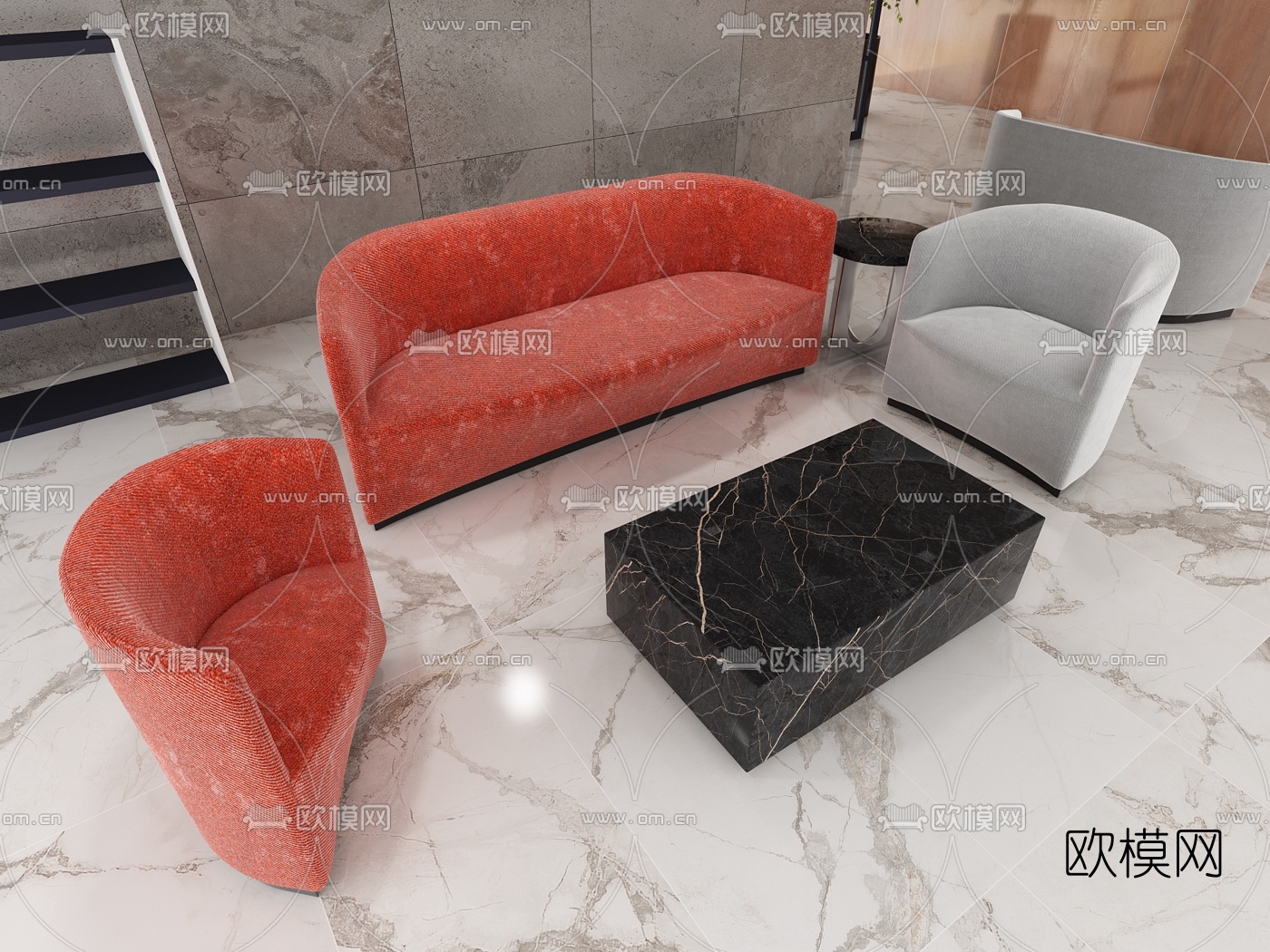 现代布艺创意新款组合沙发3d模型