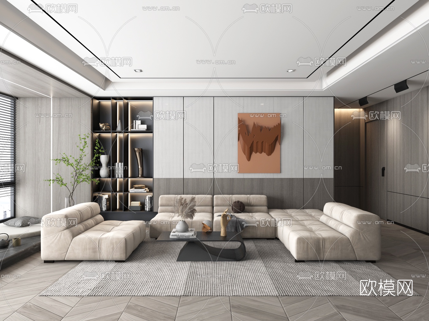 现代布艺转角沙发组合3d模型下载