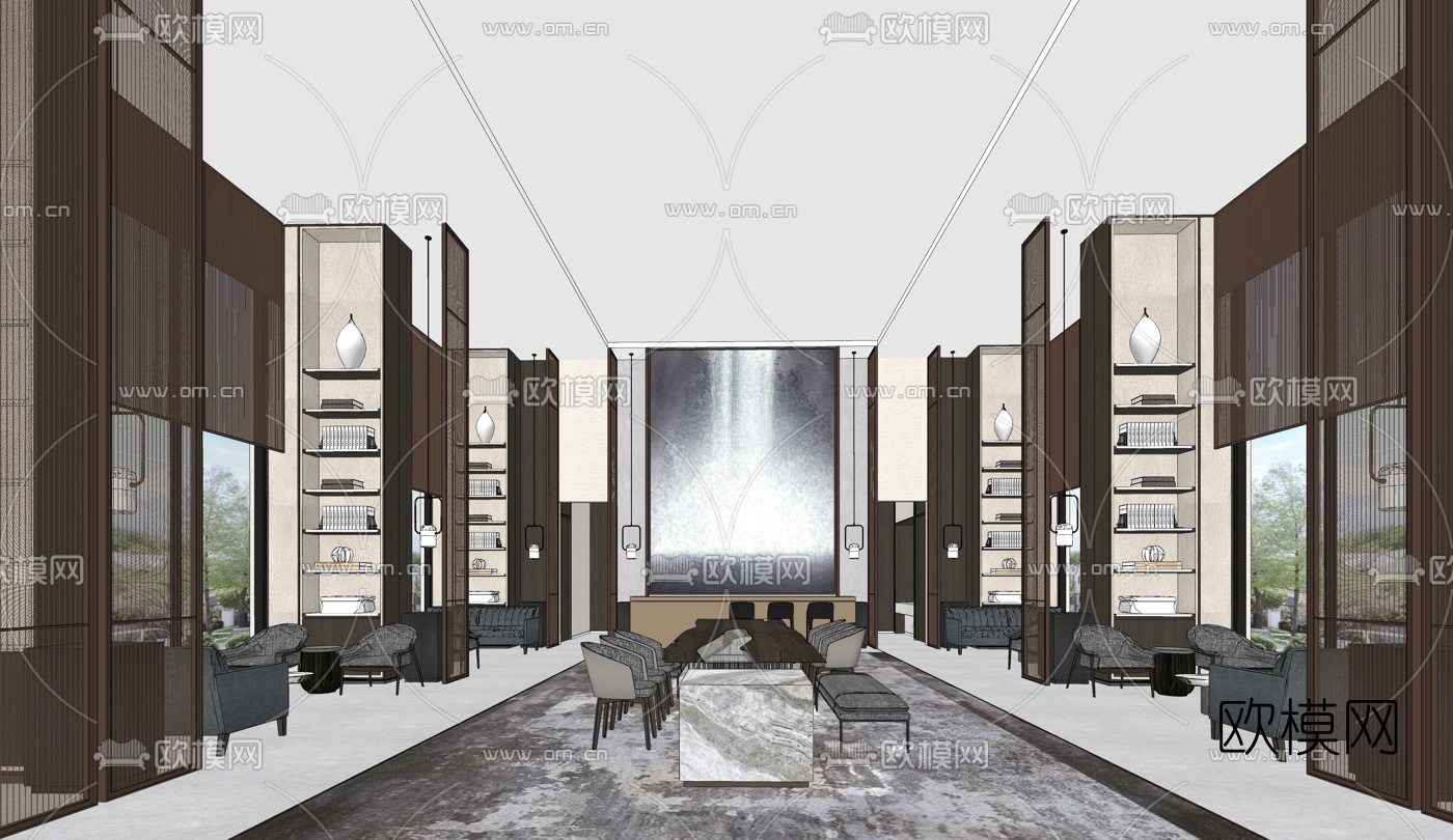 现代售楼处洽谈区su模型下载